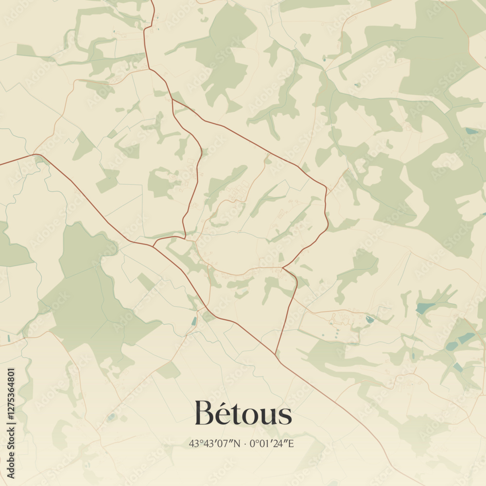 Fototapeta premium Vintage map of Bétous, France.