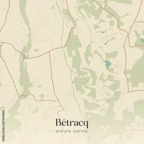 Vintage map of Bétracq, France.