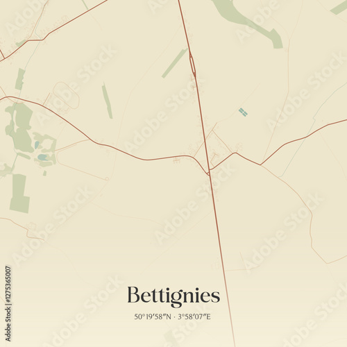Vintage map of Bettignies, France.
