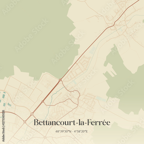 Vintage map of Bettancourt-la-Ferrée, France.