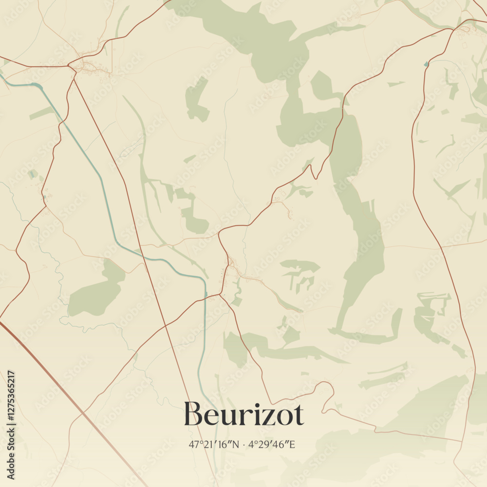 Obraz premium Vintage map of Beurizot, France.