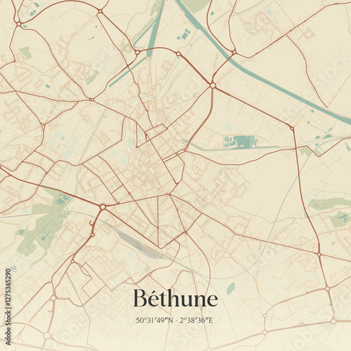 Vintage map of Béthune, France.