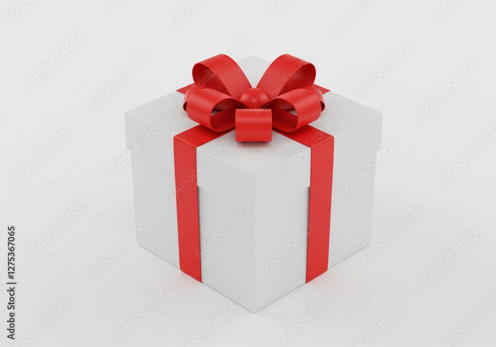 Obraz premium This image features a classic white gift box tied with a festive red ribbon and bow, perfect for celebrations