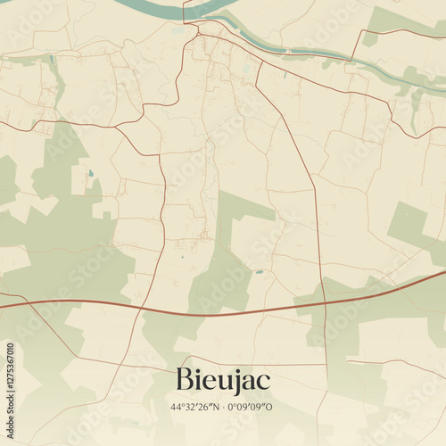 Vintage map of Bieujac, France.