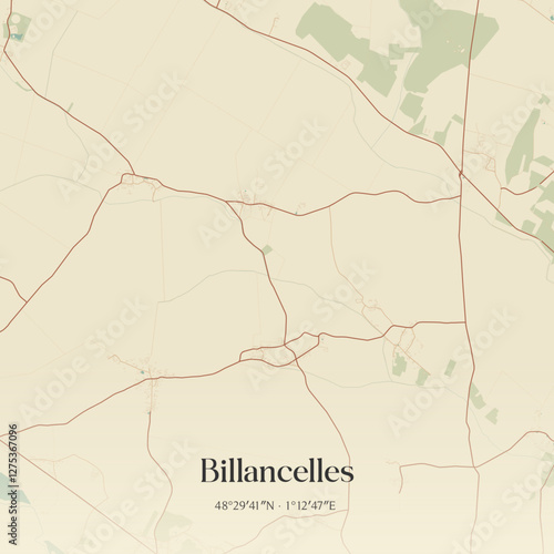 Vintage map of Billancelles, France.