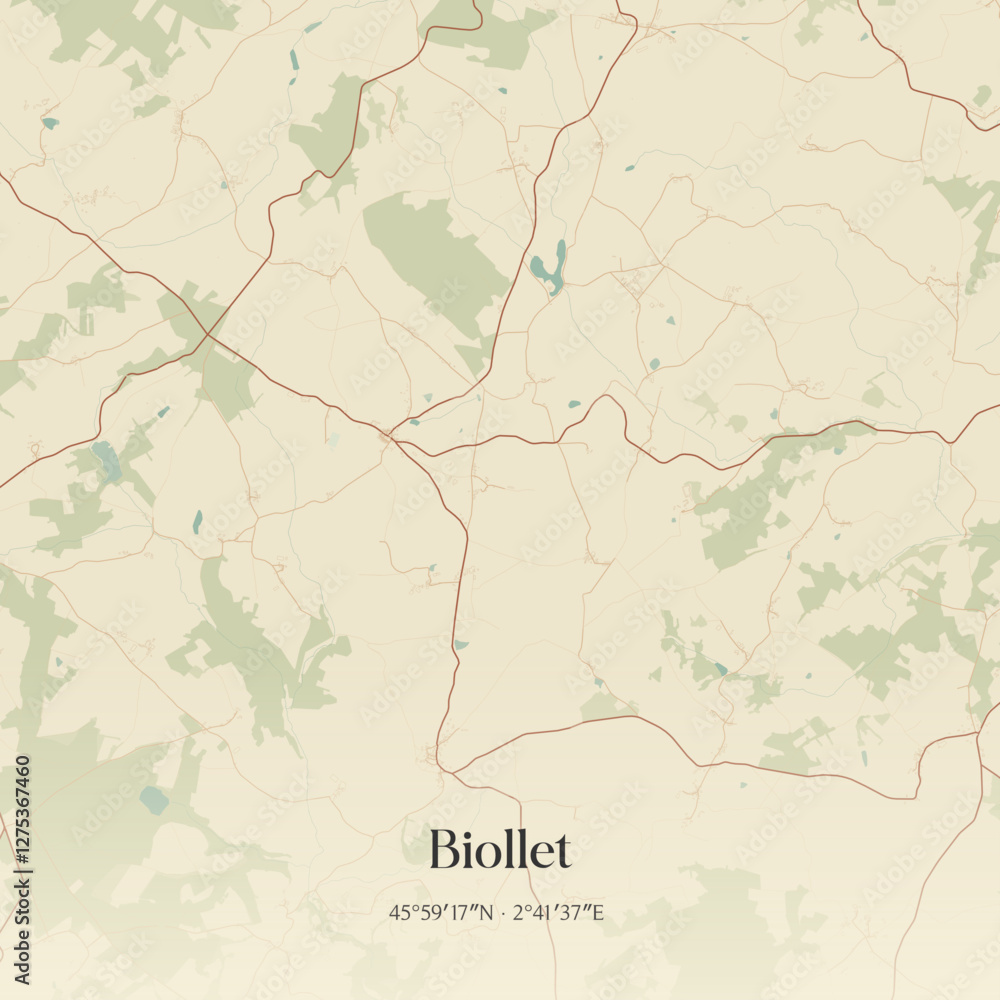 Fototapeta premium Vintage map of Biollet, France.