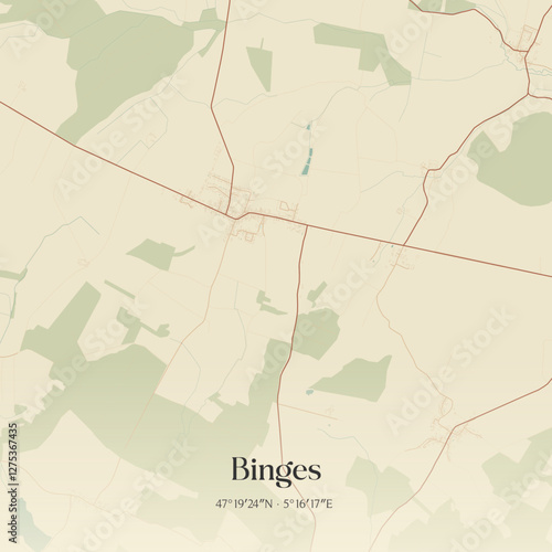 Vintage map of Binges, France.
