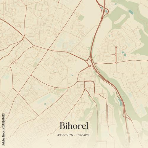 Vintage map of Bihorel, France.