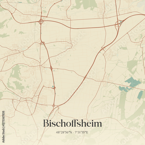 Vintage map of Bischoffsheim, France.