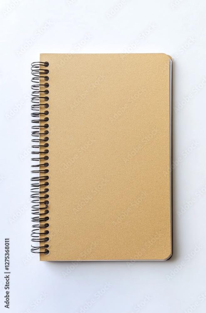 Blank tan spiral notebook on white background Blank tan spiral notebook on white background