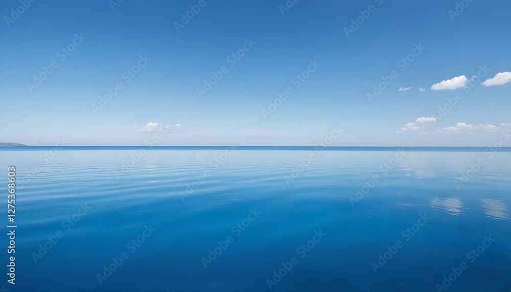 Obraz premium Simple calm blue sea, ocean under a blue sky. Calm mood, mood photo, sea, sky background. Landscape. heaven, dawn. Spiritual, wellness, meditation, summer, zen. 