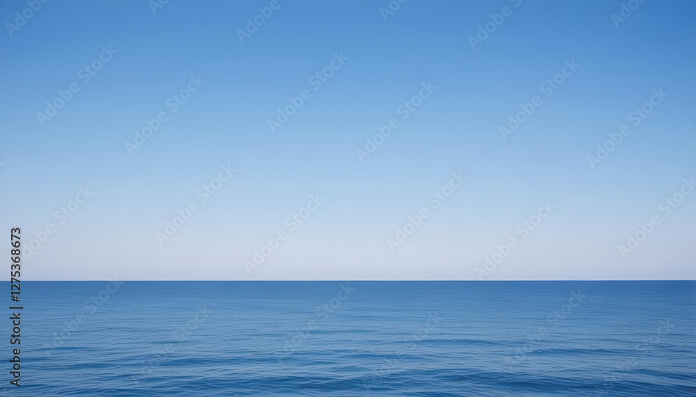 Obraz premium Simple calm blue sea, ocean under a blue sky. Calm mood, mood photo, sea, sky background. Landscape. heaven, dawn. Spiritual, wellness, meditation, summer, zen. 