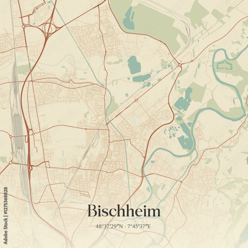 Fototapeta premium Vintage map of Bischheim, France.