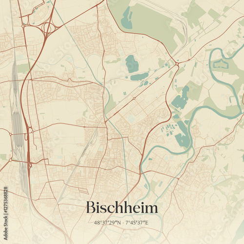 Vintage map of Bischheim, France.