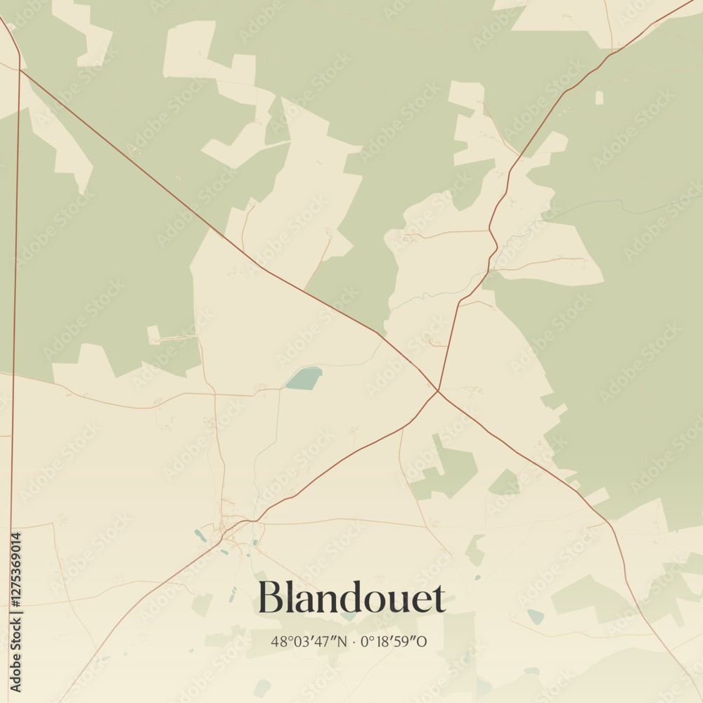 Obraz premium Vintage map of Blandouet, France.
