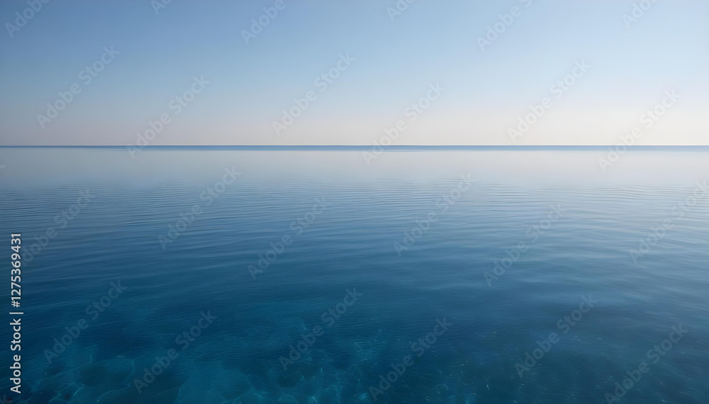 Obraz premium Simple calm blue sea, ocean under a blue sky. Calm mood, mood photo, sea, sky background. Landscape. heaven, dawn. Spiritual, wellness, meditation, summer, zen. 