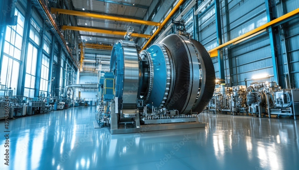 Fototapeta premium Industrial machinery maintenance in a large clean factory