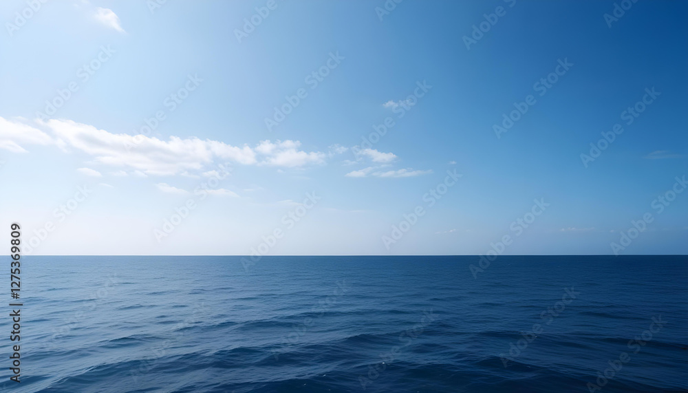 Obraz premium Simple calm blue sea, ocean under a blue sky. Calm mood, mood photo, sea, sky background. Landscape. heaven, dawn. Spiritual, wellness, meditation, summer, zen. 