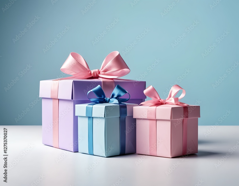 Fototapeta premium Pastel Gift Boxes with Bows on Light Blue Background