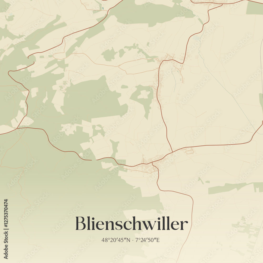 Obraz premium Vintage map of Blienschwiller, France.