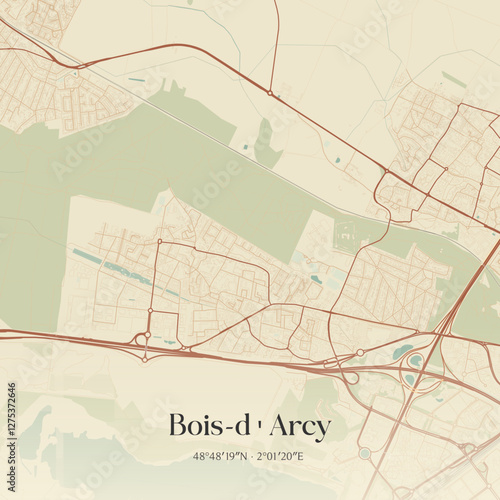 Vintage map of Bois-d'Arcy, France.