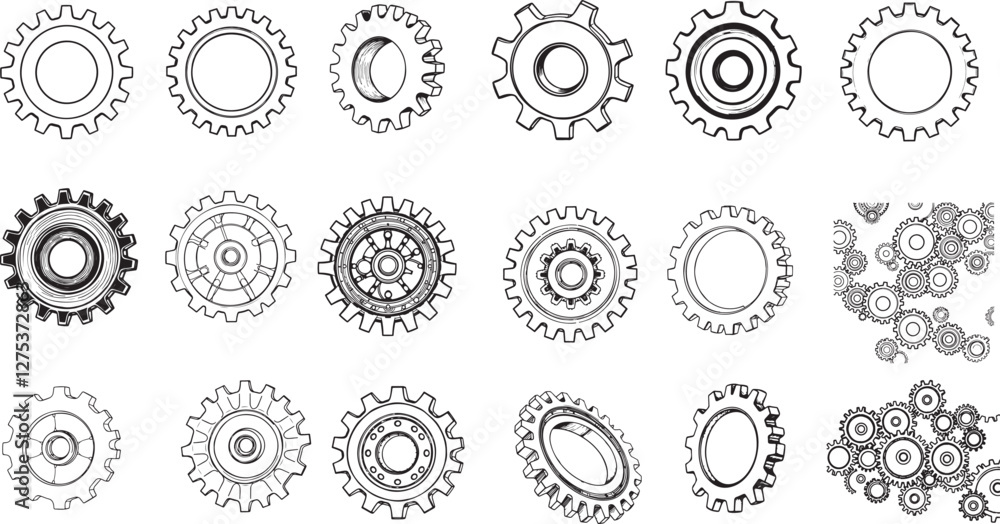 set of machine wheel gears vector illustration. set of machine wheel gears vector illustration.