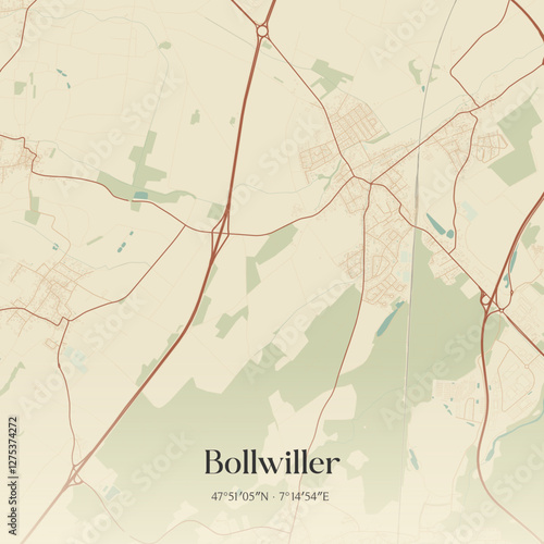 Vintage map of Bollwiller, France.
