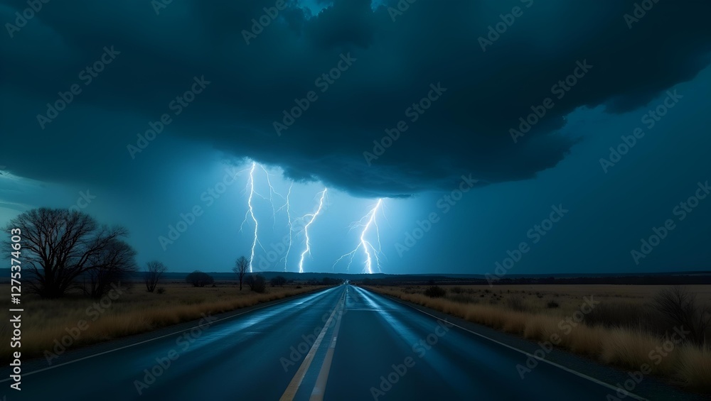 Fototapeta premium lightning storm over the road