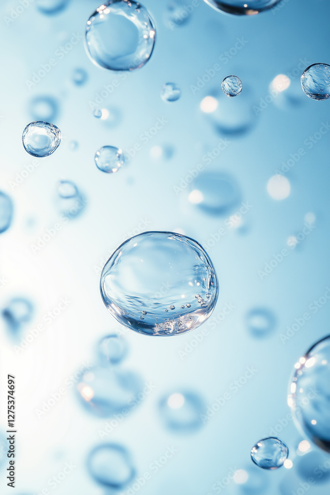 A refreshing abstract scene of pure water bubbles in motion. A refreshing abstract scene of pure water bubbles in motion.