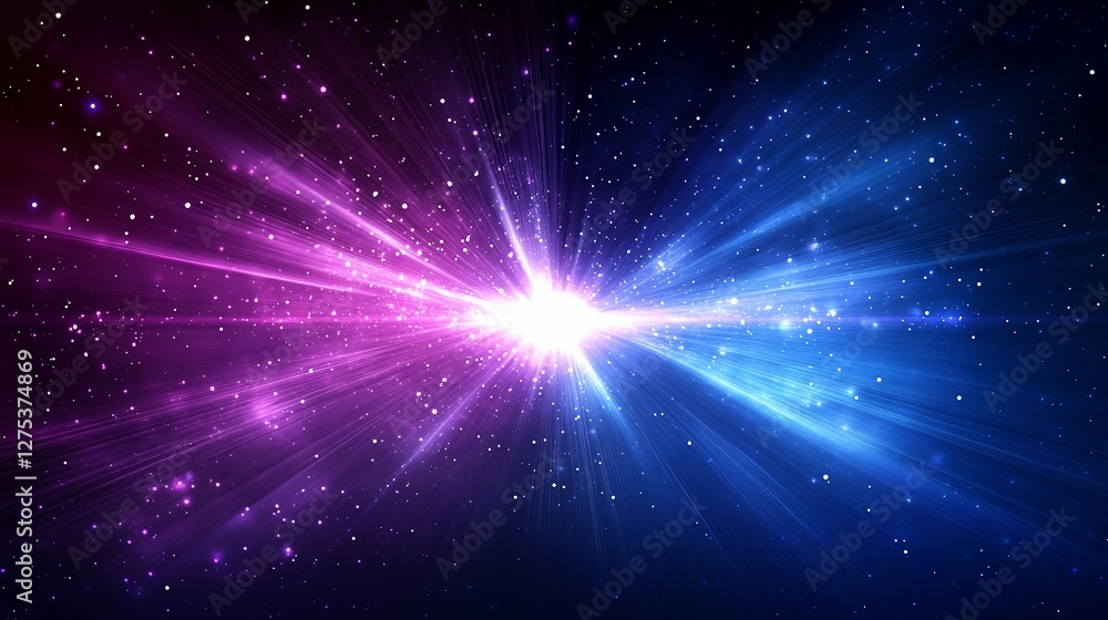Abstract light burst with purple and blue hues, radiating with cosmic energy and star like speckles Abstract light burst with purple and blue hues, radiating with cosmic energy and star like speckles