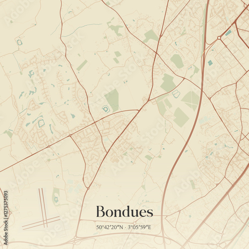 Vintage map of Bondues, France.