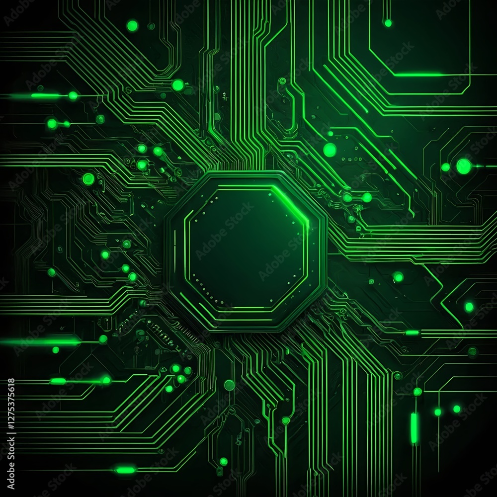 Glowing Green Circuit Board Technology Background Glowing Green Circuit Board Technology Background