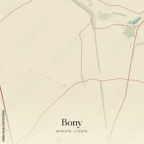 Vintage map of Bony, France.