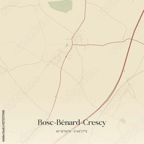 Vintage map of Bosc-Bénard-Crescy, France.