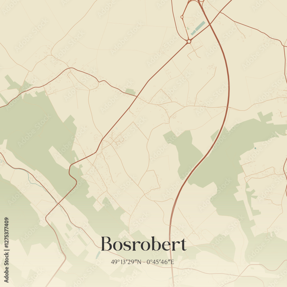 Fototapeta premium Vintage map of Bosrobert, France.