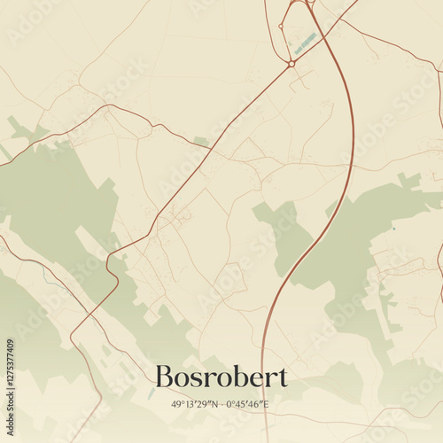 Vintage map of Bosrobert, France.