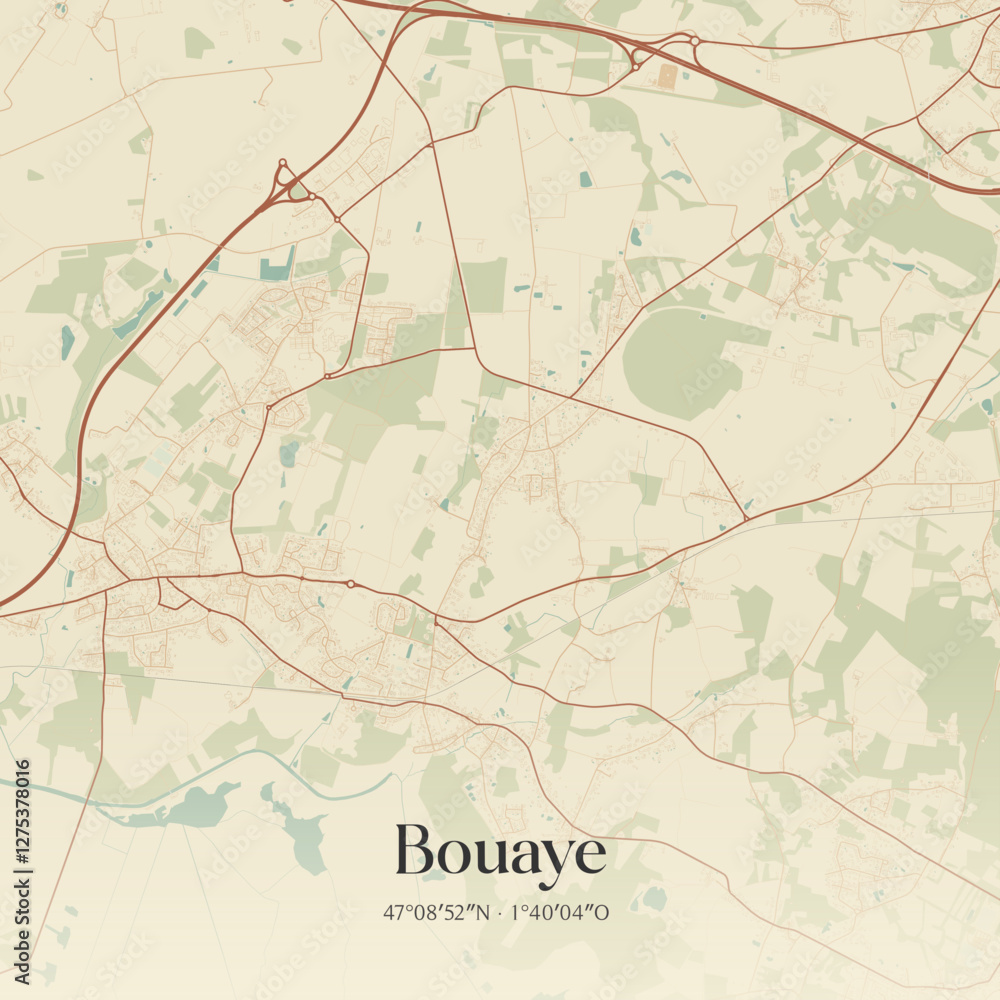 Fototapeta premium Vintage map of Bouaye, France.