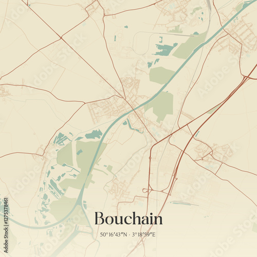 Vintage map of Bouchain, France.