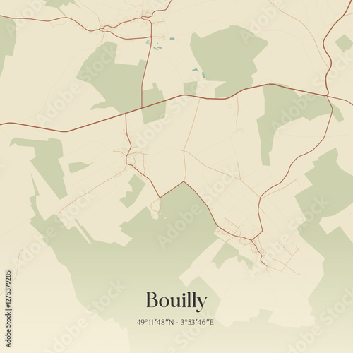 Vintage map of Bouilly, France.