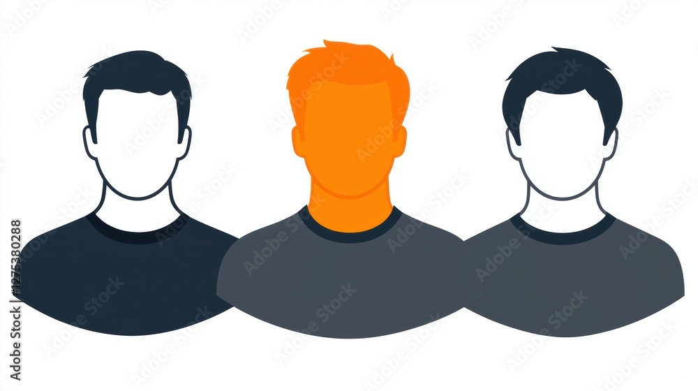 Abstract representation of diverse male figures with varying shades Abstract representation of diverse male figures with varying shades