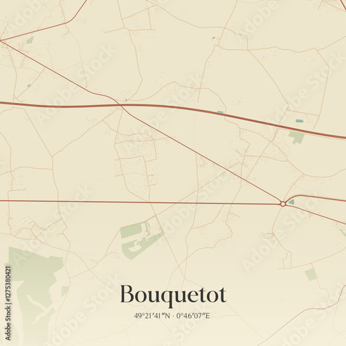 Vintage map of Bouquetot, France.