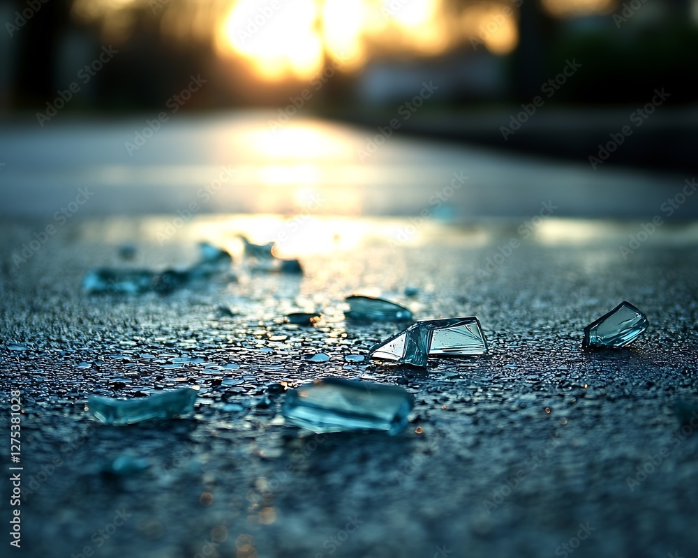 Shattered glass sunset street accident Shattered glass sunset street accident