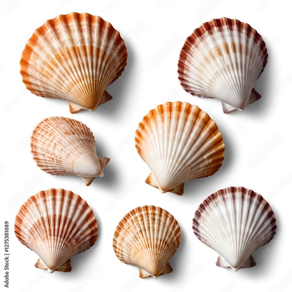 Collection of Scallop Shells Isolated on White Background Collection of Scallop Shells Isolated on White Background