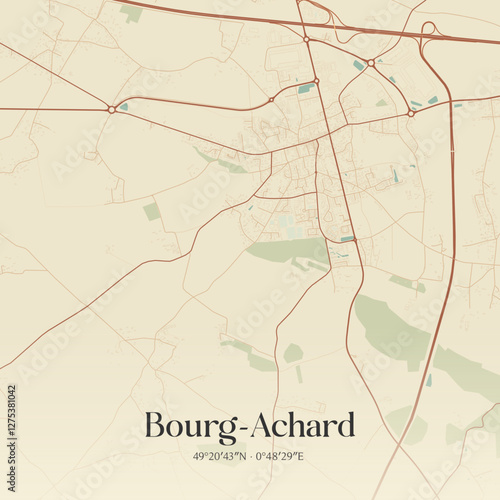 Vintage map of Bourg-Achard, France.