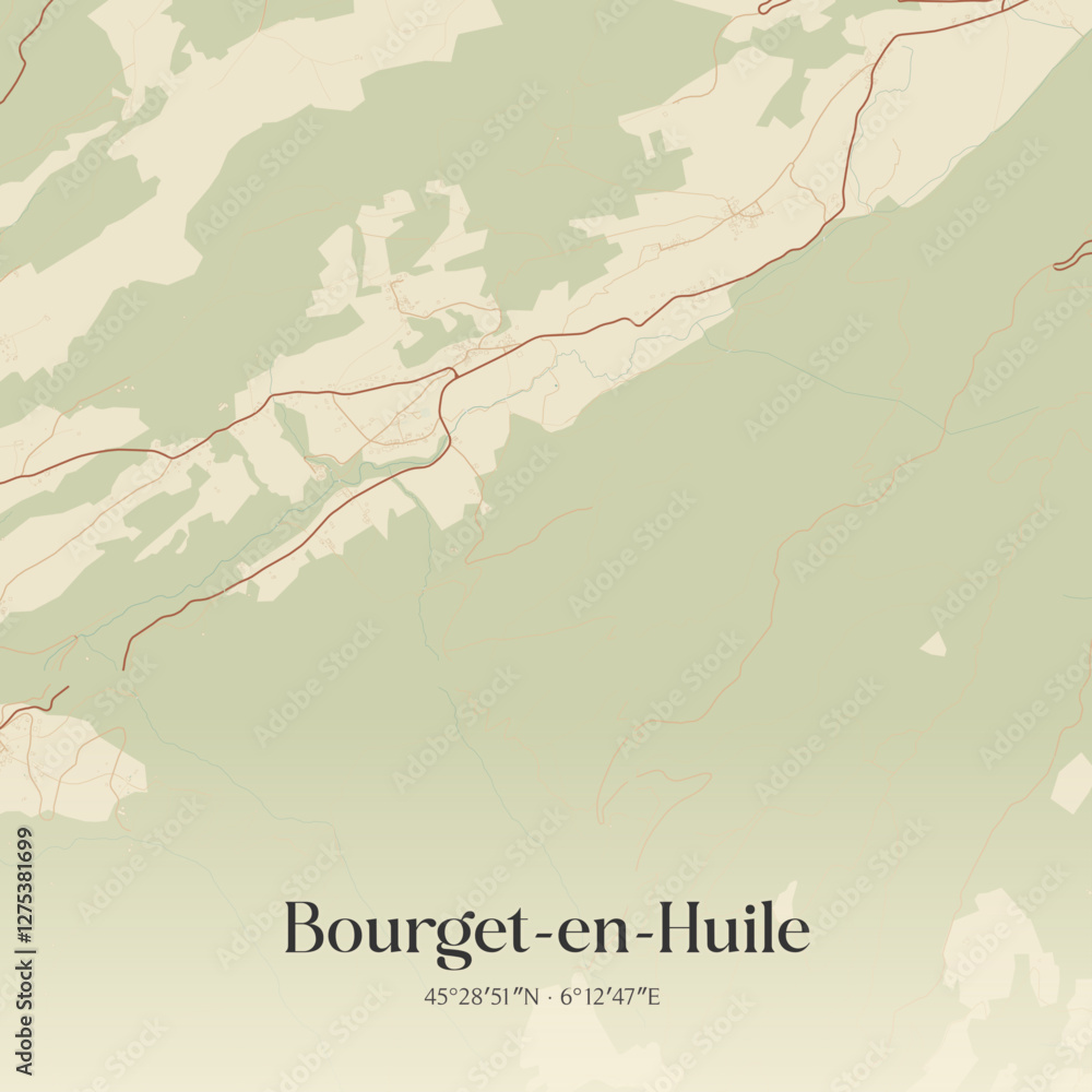 Fototapeta premium Vintage map of Bourget-en-Huile, France.