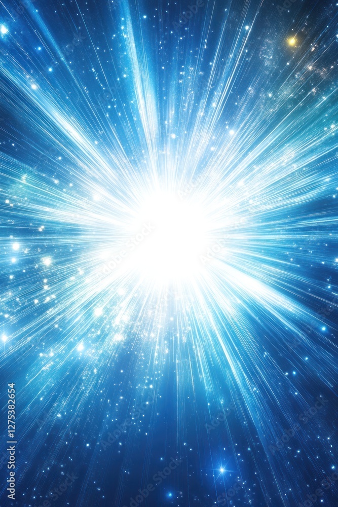 Bright blue explosion of light with starry background Bright blue explosion of light with starry background