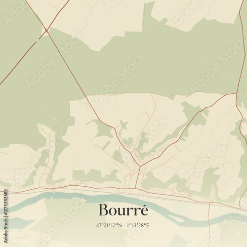 Vintage map of Bourré, France.