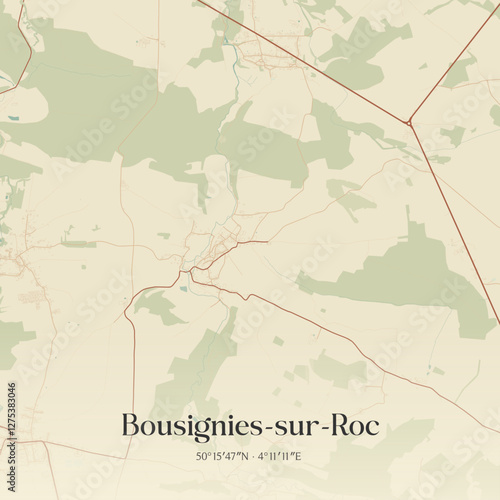 Vintage map of Bousignies-sur-Roc, France.