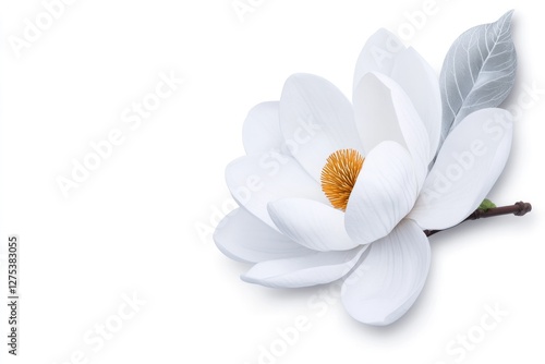 Delicate white flower with soft petals and bright yellow center,