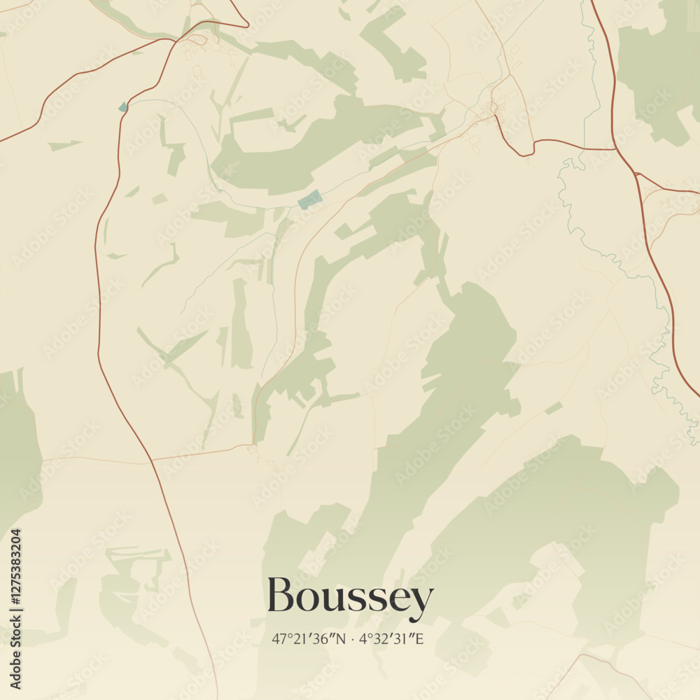 Obraz premium Vintage map of Boussey, France.